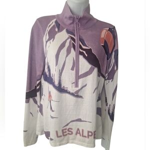 Icelandic Design Les Alpes cotton blend 1/2 zip pull over base layer top M